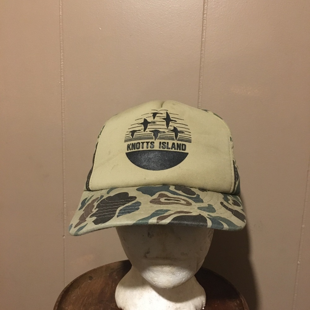 Vintage knotts island duck hunting hat vintage old school camo print SnapBack